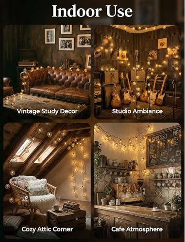 Oviejo 8.5FT LED Patio String Lights, Waterproof Outdoor Lantern String Lights with 12 Bulbs, Beaded Copper Wire Ball Style, Connectable Yard Garden Bistro Party Lights, Warm White - color: Brown Beaded Copper Wire Ball
