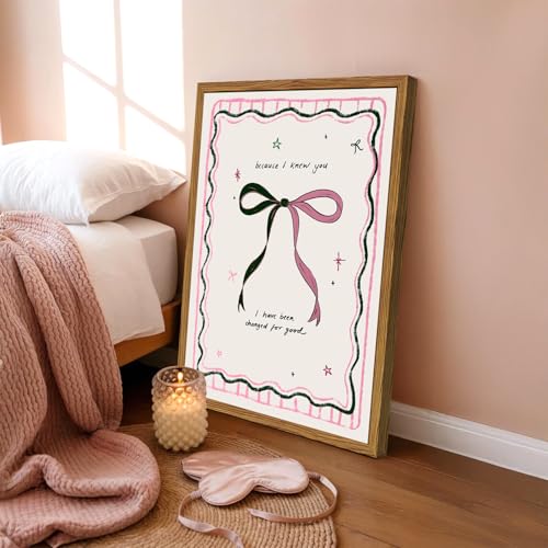 Framed Pink Bow Wall Art, Coquette Preppy Canvas Wall Decor Pictures, Trendy Inspirational Quote Paintings Prints Girly Home Decor Aesthetic for Girls Room Bedroom Dorm 12x16 inch - color: Pink Bow, size: 16"L x 12"W
