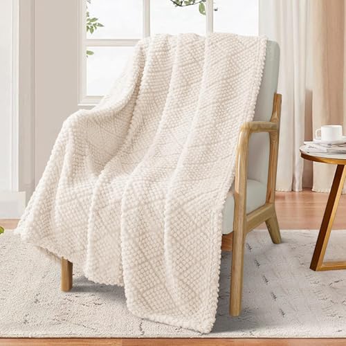 Whale Flotilla Fuzzy Fleece Throw Blanket for Couch, Bed, Soft Fluffy Jacquard Waffle Blankets for All Season, Lightweight and Cozy, 50x60 Inch, Ivory - color: Ivory, size: Throw(50x60 Inch)