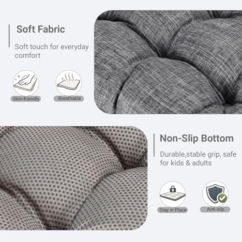 Large Square Floor Cushions Set of 2, 22 x 22 Inch with Non-Slip Bottom, Memory Foam Floor Pillow for Sitting, Meditation & Yoga, Soft Supportive Floor Seating Cushion for Adults & Kids (2, Dark Grey) - color: Dark Grey