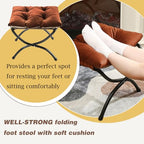 15" Foldable Foot Stool Ottoman with Metal Frame - Washable Brown Upholstered Indoor/Outdoor Footrest for Living Room, Bedroom, Patio - Space-Saving Compact Design - color: Brown
