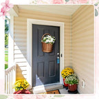 Threehoney 2 Pcs Woven Wicker Hanging Basket Door Hanging Basket Hanging Wicker Wall Basket with Plastic Liner Lower Plants Woven Basket for Home Garden Farmhouse, 5.9"D x 9.84"W x 6.69"H