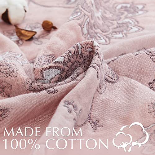 jinchan Boho 100% Cotton Muslin Twin Size 60x80 Inches Blanket Lightweight 4-Layer Quilted Soft Pink Red Floral Throw Blanket Reversible Comfy Flower Breathable All Seasons Couch Bedroom Decor - color: Floral Pink Red, size: 60"x80"