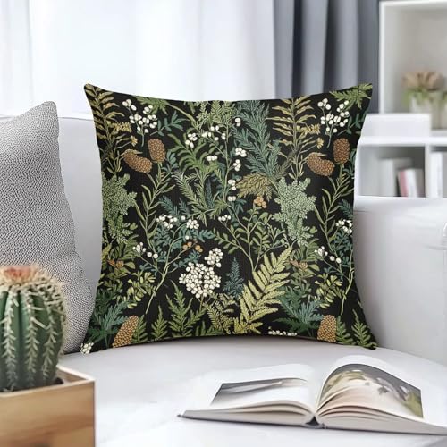 Black Green Botanical Pillow Covers 20x20 Inch Dark Green Flower Vintage Plant Throw Pillows for Couch Farmhouse Cushion Covers Spring Summer Leaf Floral Pillow Cases for Bed Patio Outdoor Decor Set 2 - color: S-black Green Leaf, size: 20" x 20" (Pack of