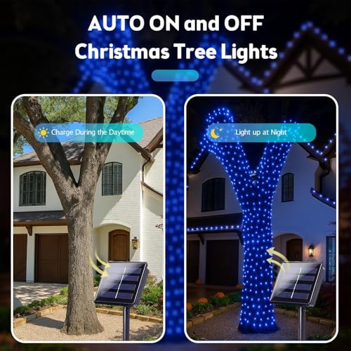Extra-Long 144FT Solar String Lights for Outside, 2 Pack 400LED Solar Fairy Lights Outdoor Waterproof, Copper Wire with 8 Modes Solar Twinkle Lights for Tree Garden Party Patio Xmas Decor (Blue) - color: Blue, size: 2 Pack-400LED