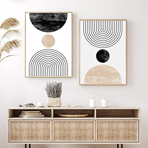 Mid Century Modern Wall Art Prints Set of 2, Neutral Abstract Geometric Wall Art Boho Canvas Prints Mid Century Eoind Wall Decor Modern Abstract Pictures Artwork for Home Room 12x16 Inch Unframed - color: Mid Century Prints, size: 12x16 Inch Unframed
