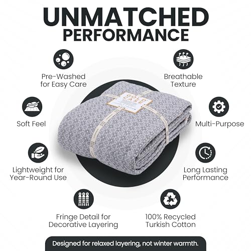 Gold Case Throw Blanket for Bed - 100% Recycled Turkish Cotton Blanket - Retro Lightweight Soft Throw Blankets for Bed & Living Room - Twin Size Cozy Blankets - 71x90 - Grey - color: Retro Grey, size: 71x90"
