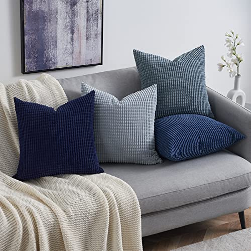 Topfinel Summer Throw Pillow Covers 20x20 Inch Set of 4,Blue Corduroy Decorative Cushion Cover,Modern Unique Pillow for Couch,Sofa,Living Room,Dark Blue Big European Pillow Shams - color: Blue, size: 20" x 20" (Pack of 4)