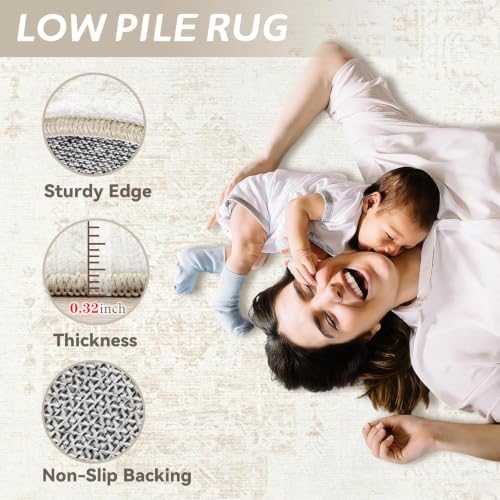 8x10 Area Rugs for Living Room: Washable Vintage Large Retro Rug Soft Non-Slip Indoor Low Pile Carpet for Bedroom Dining Room Office (Beige, 8' x 10') - color: Beige, size: 8' x 10' (Rectangular)