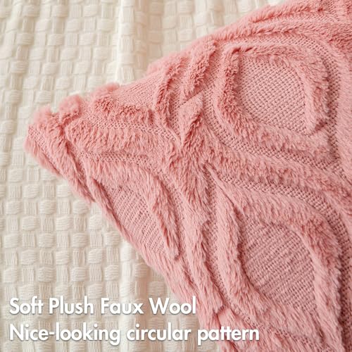 MIULEE Coral Red Throw Pillow Covers 18x18 Inch, Soft Winter Plush Faux Wool Couch Pillow Covers Set of 2 Decorative Farmhouse Boho Throw Pillows for Sofa Living Room Bed - color: Coral Red, size: 18" x 18" (Pack of 2)