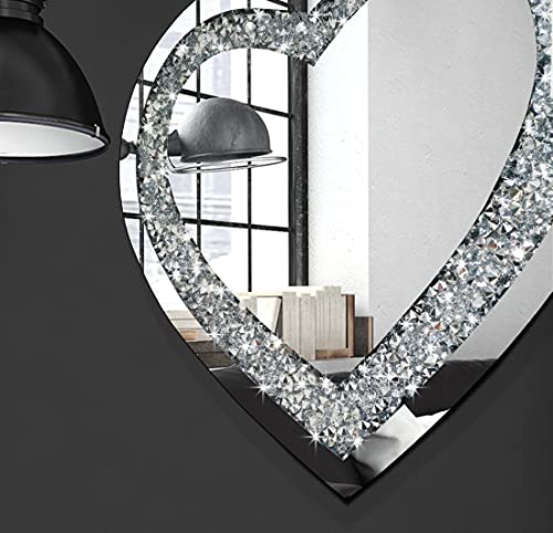 DMDFIRST Crystal Crush Diamond Heart Shaped Silver Mirror for Wall Decoration Wall Hang Frameless Mirror Acrylic Diamond Décor, 24x24 inch - size: 24"L x 24"W