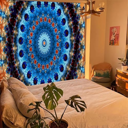 FENDROM Cool Colorful Mandal Tapestry Popular Handicrafts Indian hippie Bohemian Wall Hanging Aesthetic Floral Mandala Wall Art For College Bedroom Living Room Dorm Beach Throws Table Cloth - color: Y08, size: 90"L x 70"W