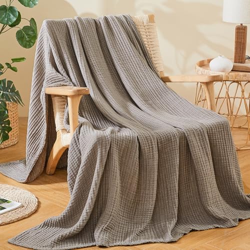 EMME Cotton Muslin Large Throw Blanket Couch Breathable Gauze Soft Lightweight Bed Blankets Adults (Heather Brown, 50"x70") - color: 05 - Brown, size: Large Throw (50" X 70")