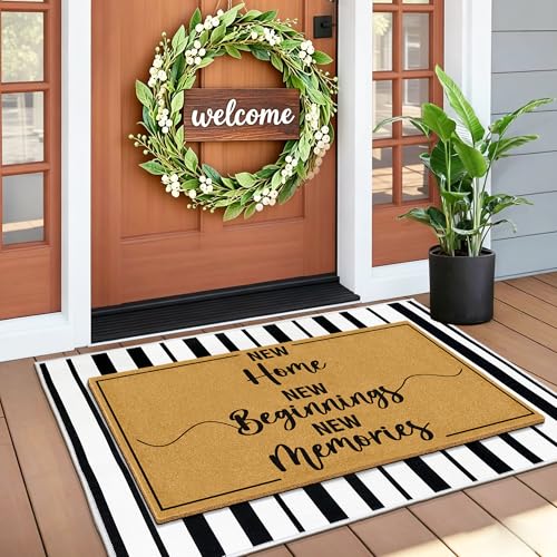 2 Pcs Coir Door Mat Welcome Mats for Front Door Porch Black White Layering Rug for Outside Entrance Non Slip New Home Area Rugs for Outside Patio Housewarming Gift Idea for Family Friends 23.6"x35.4" - color: 2 Pcs Coir New Beginning