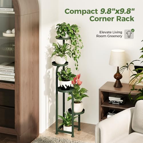 Bamworld Corner Plant Stand Indoor Outdoor, Tall Metal Flower Pot Stands for Multiple Plants, 4 Tier Dark Green Heavy Duty Plant Shelf for Patio Garden Balcony Living Room Bedroom(Patent Design) - color: Dark Green, style: Spiral 4Tier