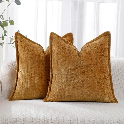 HPUK Fall Chenille Soft Throw Pillow Covers 18x18 Set of 2, Accent Cushion Covers for Living Room, Bedroom, Decorative Solid Color Pillow Covers for Couch, Sofa, Chair, Mustard Yellow - color: Chenille-mustard Yellow, size: 18" x 18" (Pack of 2)