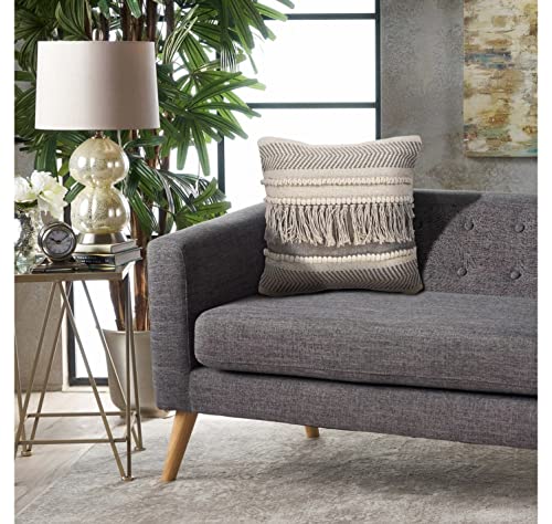 Trade AM LR Home 20" x 20" Inches Striped Cotton Throw Pillow Covers for Home Decor | Shabby Chic Boho Cushion Covers for Throw Pillows | Perfect for Living Room Couch & Bedroom Decorations | Beige - color: Beige, size: 20" x 20" (Pack of 1)