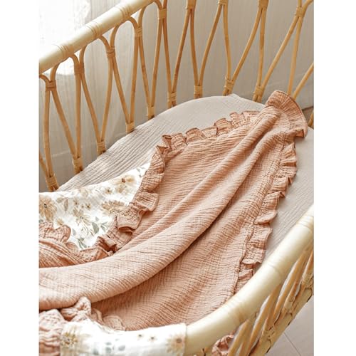 Konssy Flounce Muslin Baby Blanket for Girls Boys, 100% Cotton Soft Crib Swaddle Blankets, Reversible & Breathable Nursery Bedding for Newborns Toddlers, 43x39 Inches (Flourish) - color: Flourish, size: 43"x39"
