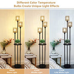 Boho Floor Lamp with Shelves, 3-Lights Farmhouse Tall Floor Lamp with ON/Off Foot Switch, Rustic Standing Lamp with Rattan Shades for Living Room Bedroom Office - style: Black-Rattan Shade