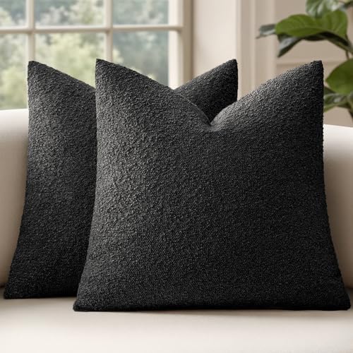 MIULEE 18x18 Inch Decorative Pillow Covers for Couch Bed Set of 2 Textured Boucle Neutral Throw Pillow Covers Black Accent Solid Pillowcases Sofa Living Room Home Decor - color: Black, size: 18" x 18" (Pack of 2)