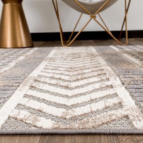 Rugshop Distressed Geometric Indoor/Outdoor Beige Area Rug Modern Tribal Stripe, Durable Stain Resistant Perfect for Patio, Backyard, Deck and Outdoor Lounge 5' x 7' - size: 5' x 7' (Rectangular)