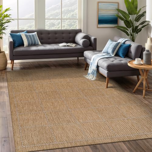 Beverly Rug Easy Jute Checkered Squared Rug 4x6 Washable Durable Indoor Outdoor Area Rugs for Living Dining Room Patio Office Stain Resistant Non Shedding Casual Indoor Outside Carpet 4 x 6 Natural - color: Squared/Natural, size: 4' x 6' (Rectangular)
