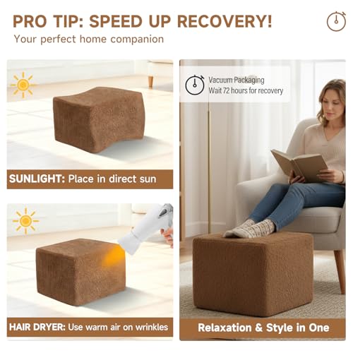 Tiita Pouf Ottoman and Foot Rest, Square Foam Stuffed Floor Pouf with Storag for Living Room, Brown - color: Square Brown