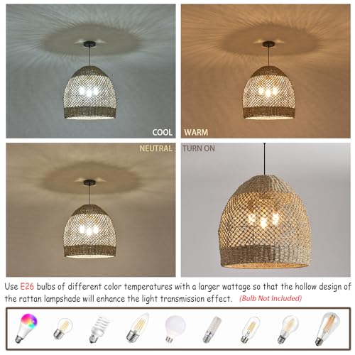 19.7" Boho Rattan Chandelier Fixture,3-Light Farmhouse Wicker Hand Woven Ceiling Hanging Chandeliers of Living Room Dining Room Kitchen Island Hallway - size: 3-Light 19.7 inch