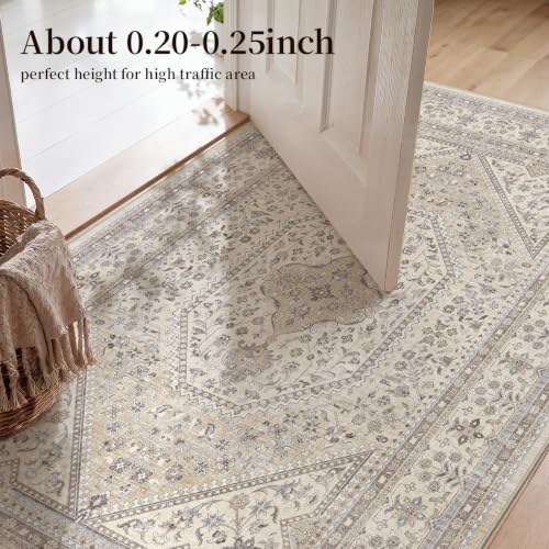 Puino Washable Entryway 2x3 Rug: Small Boho Rugs for Indoor Entrance Non Slip Backing Stain Resistant Carpet Low Pile Throw Rugs for Bedroom Bedside Inside Front Door Floor Kitchen Decor(Beige,2x3FT) - color: Beige/Gray, size: 2' x 3' (Rectangular)