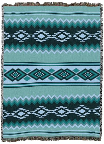 Pure Country Weavers Turquoise Chevron - Western Tapestry Throw Blanket Woven from Cotton - Made in The USA (72x54) - color: Turquoise Chevron