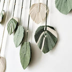 M MANUAL Macrame Leaves Wall Hanging 47.3x29.5Inch Large Chic Feather Boho Macrame Wall Decor Leaf Hanging Photo Display Handmade Woven Wall Art 16pcs Leaf Tapestry - Green - size: Green - 47.3*29.5in