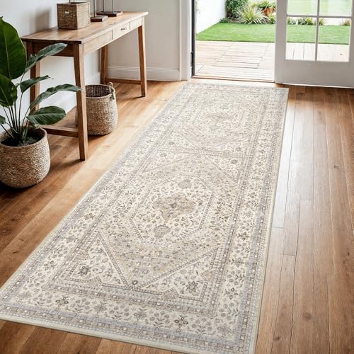 3x7 Runner Rug for Hallway Washable: Non Slip Kitchen Rugs with Rubber Backing Soft Waterproof Wide Mats Stain Resistant Low Pile Carpet for Entryway Bedroom Bathroom Laundry Home Decor Beige/Gray - color: Beige/Gray, size: 3' x 7' (Rectangular)