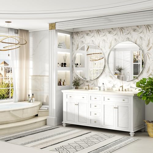 48 Inch Round Bathroom Mirror - Wall Mounted Circle Mirror with Metal Frame, Modern Mirror Suitable for Bathroom, Vanity, Entryway, Living Room, Wall Decor,Silver - color: Silver, size: 48"L x 48"W