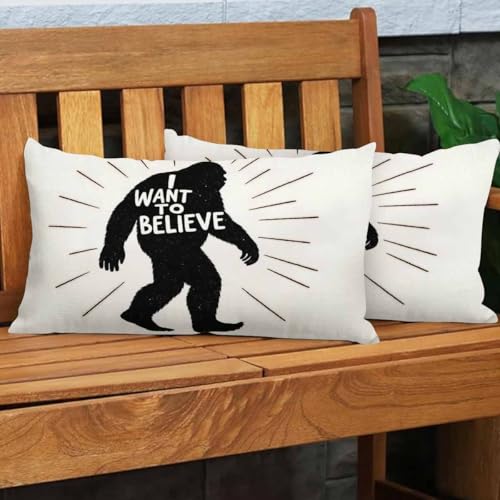 EKOBLA Black Animal Yeti Sasquatch Waist Lumbar Pillow Cases I Want to Believe Monster Oblong Rectangle Throw Pillow Covers for Sofa Bed Couch Cotton Linen 12x20 Inches - color: Multi-bs13, size: 20" x 12" (Pack of 1)