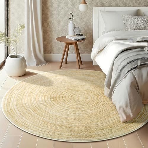 Asrug Imitation Jute Low Pile Round Rug Area Rug Washable Non-Slip Circle Rug Soft Plush Touch Circle Rugs Round for Kitchen Bathroom Living Bedroom Nursery, Carpet 4ft /48 inch/122 cm Yellow - color: Yellow, size: 4ft