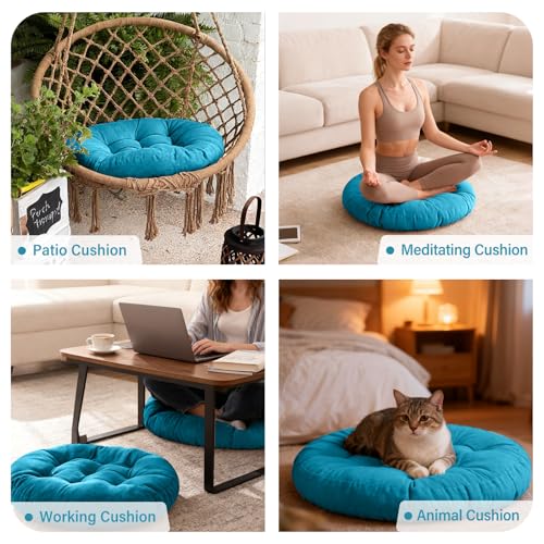 Tiita Outdoor Cushions Square Floor Pillow Thicken Tufted Seat Pad Large Floor Cushion for Yoga Meditation Living Room - color: Round|blue, size: 1 Count (Pack of 1)