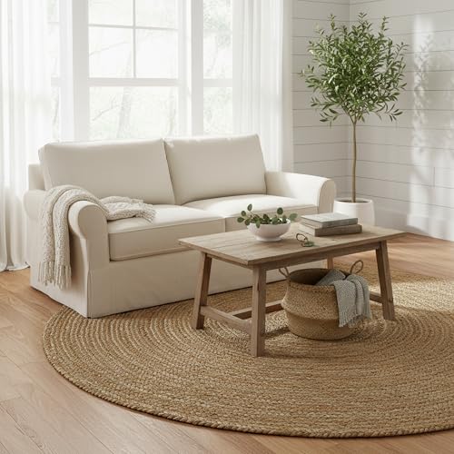 FRELISH DECOR Handwoven Jute Area Rug - 6 feet Round - Natural Yarn - Rustic Vintage Beige Braided Reversible Rug - Eco Friendly Rugs for Bedroom - Kitchen - Living Room - Farmhouse (6' Round) - color: Natural, size: 6' (Round)