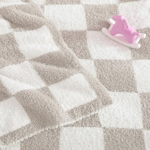 WRENSONGE Checkered Throw Blanket, Taupe Soft Cozy Fluffy Warm Hand Made Throw Blankets for Couch, Sofa, Chair, Bed, Camping, Picnic, Travel Lightweight Bed Blanket - 30"*40" - color: Art Taupe, size: Small(30''x40'')
