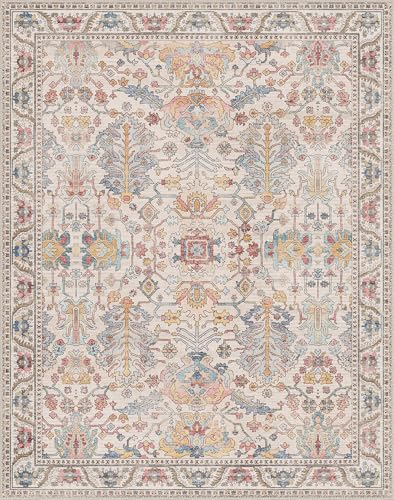 Area Rugs 8x10 Clearance Washable Boho Rug for Bedroom Living Room, Non Slip Thin Low Pile Chenille Carpet for Dining Room,Vintage Farmhouse, Retro Multi - color: Retro Multi, size: 8' x 10' (Rectangular)