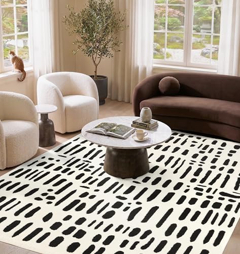 Abani Neutral Collection Cream Area Rug 5' x 8' for Living Room, Bedroom, Dining Room - Modern Design - Durable & Easy to Clean - color: Strokes, size: 5' x 8' (Rectangular)