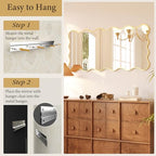 Kelly Miller 24x48 Inch Gold Scalloped Mirror, Large Rectangular Wavy Edge Bathroom Vanity Wall Mirror Decorative for Bedroom Living Room Entryway Fireplace Mantle - size: 48"L x 24"W