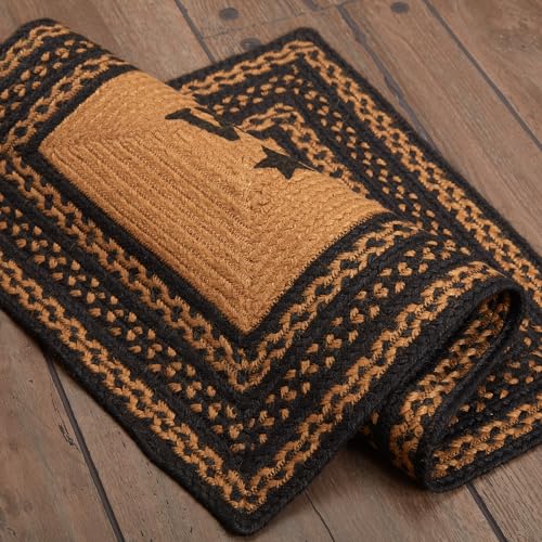 VHC Brands Farmhouse Jute Rectangular Stencil Stars Rug with Welcome Stencil 20x30 Country Braided Flooring, Country Black and Tan - size: 20" x 30" (Rectangular) Welcome
