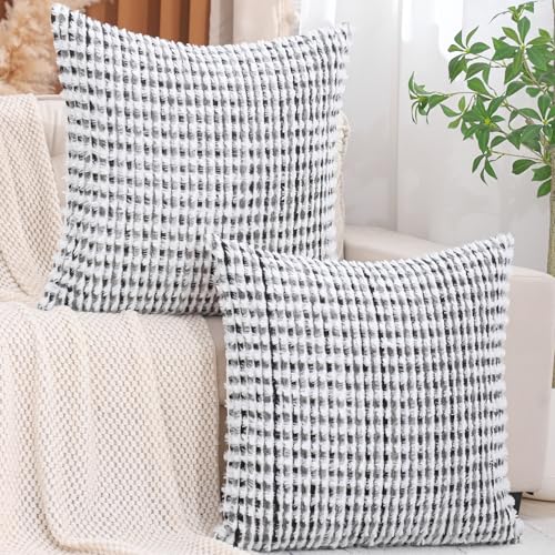 LUOYEHK Boho Throw Pillow Covers 24x24 Inch Set of 2 Chenille Tufted Pillowcase Farmhouse Neutral Cushion Covers for Couch Sofa Bed Living Room, Black Gray - color: Black Gray, size: 24" x 24" (Pack of 2)