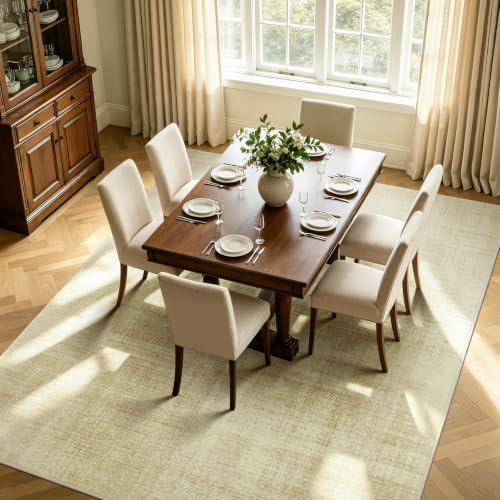 Joydeco 5x7 Area Rug Classic for Living Room Bedroom Kitchen, Beige | Neutral Non Slip Soft Washable Fade Resistant Pet Friendly Foldable - color: Beige, size: 5' x 7' (Rectangular)