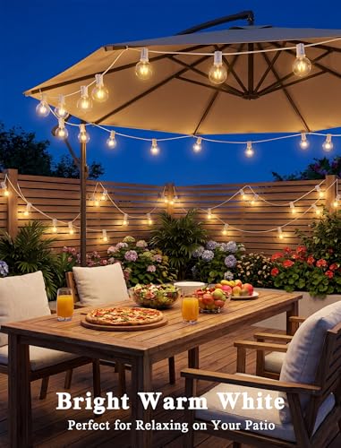 Abeja 25FT Outdoor White String Lights, G40 Globe Patio Lights with 27 Clear G40 Bulbs, Waterproof Hanging Outdoor Light for Backyard Porch Balcony Party Decor - White Wire - color: 25FT Amber White-White, size: 25FT