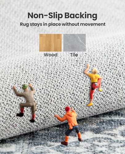 AMADA HOMEFURNISHING 6x9 Area Rugs, Blue Low-Profile Washable Rug with Non-Slip Backing & Durable Edge Binding, Vintage Rugs for Living Room, Bedroom, Dinning Room - color: Blue, size: 6' x 9' (Rectangular)