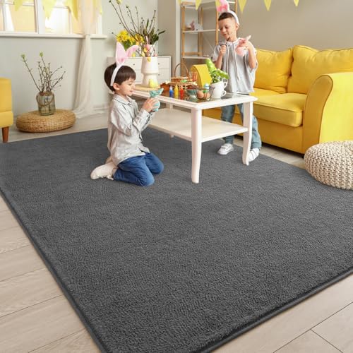 Pettop 4x6 ft Dark Grey Area Rugs for Bedroom Living Room, Washable Memory Foam Indoor Carpet, Modern Aesthetic Minimalist Non Slip Soft Comfy Carpet for Boys Girls Dorm Home Decor - color: Dark Grey, size: 4' X 6' (Rectangular)