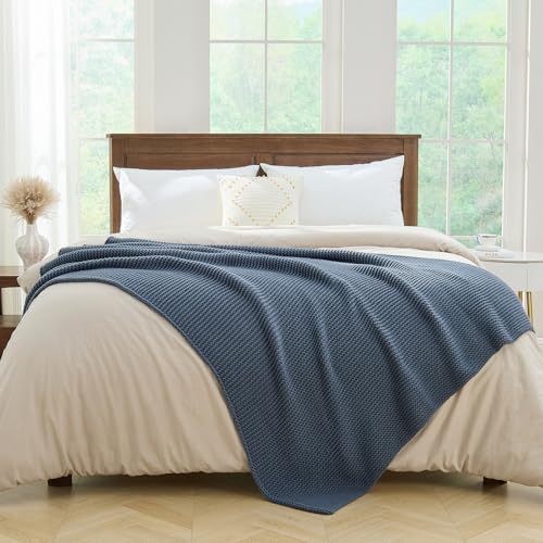 Blue Throw Blanket, Knit Throw Blanket for Couch, Soft Cozy Stretchy Reversible Garter Knitted Blankets for Bed, 50"x60", Dusty Blue - color: Dusty Blue, size: 50"x60"