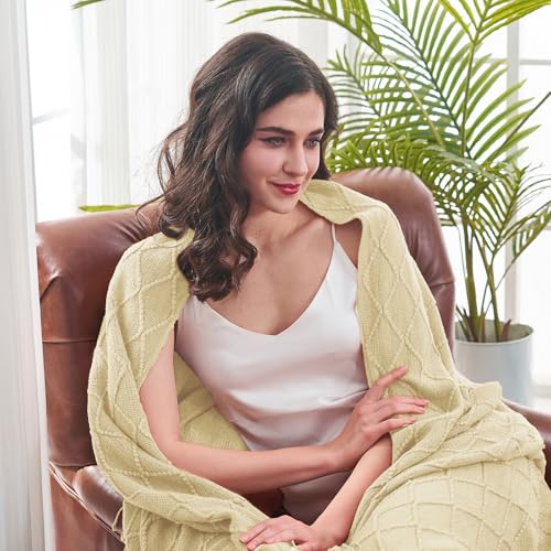 inhand Knitted Throw Blanket for Couch and Bed, Soft Living Room Home Decor Knitted Blanket with Tassel, Outdoor Lightweight Breathable Summer Blanket, Farmhouse Warm Woven Decorative, 50"x60" - color: Cloud Cream, size: 50"x60"