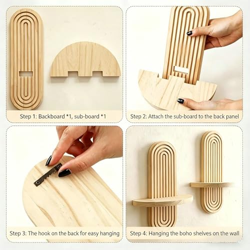 2 Pcs Wood Boho Arched Wall Shelf for Mini Plants & Decor (11.8" X 7.8") | Max 11 lbs Load, Moisture-proof, Space-saving. For Living Room, Entryway, Bedroom, Bathroom to Hold Succulent & Small Objects - size: 11.8" X 7.8"